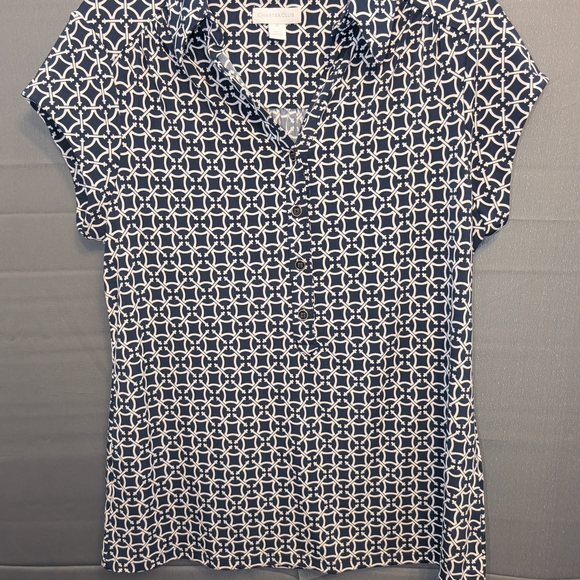 Charter Club Tops - Charter Club Navy and White Geometric Short-Sleeve Polo